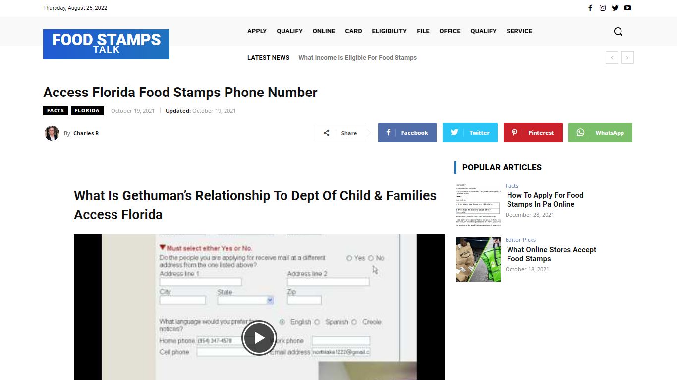 Access Florida Food Stamps Phone Number - FoodStampsTalk.com